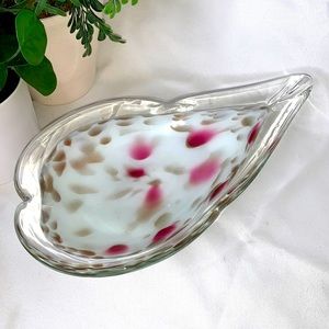Murano fushia pink, white and gold confetti art glass dish